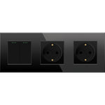 Load image into Gallery viewer, Two gang mechanical switch with two sockets (black, glass)