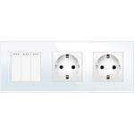 Load image into Gallery viewer, Three gang mechanical switch with two sockets (white, glass)