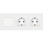 Load image into Gallery viewer, Three gang mechanical switch with two socket (white, plastic)