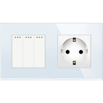 Load image into Gallery viewer, Three gang mechanical switch with one socket (white, glass)