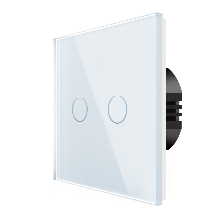 Two gang, one way touch switch (white, glass)