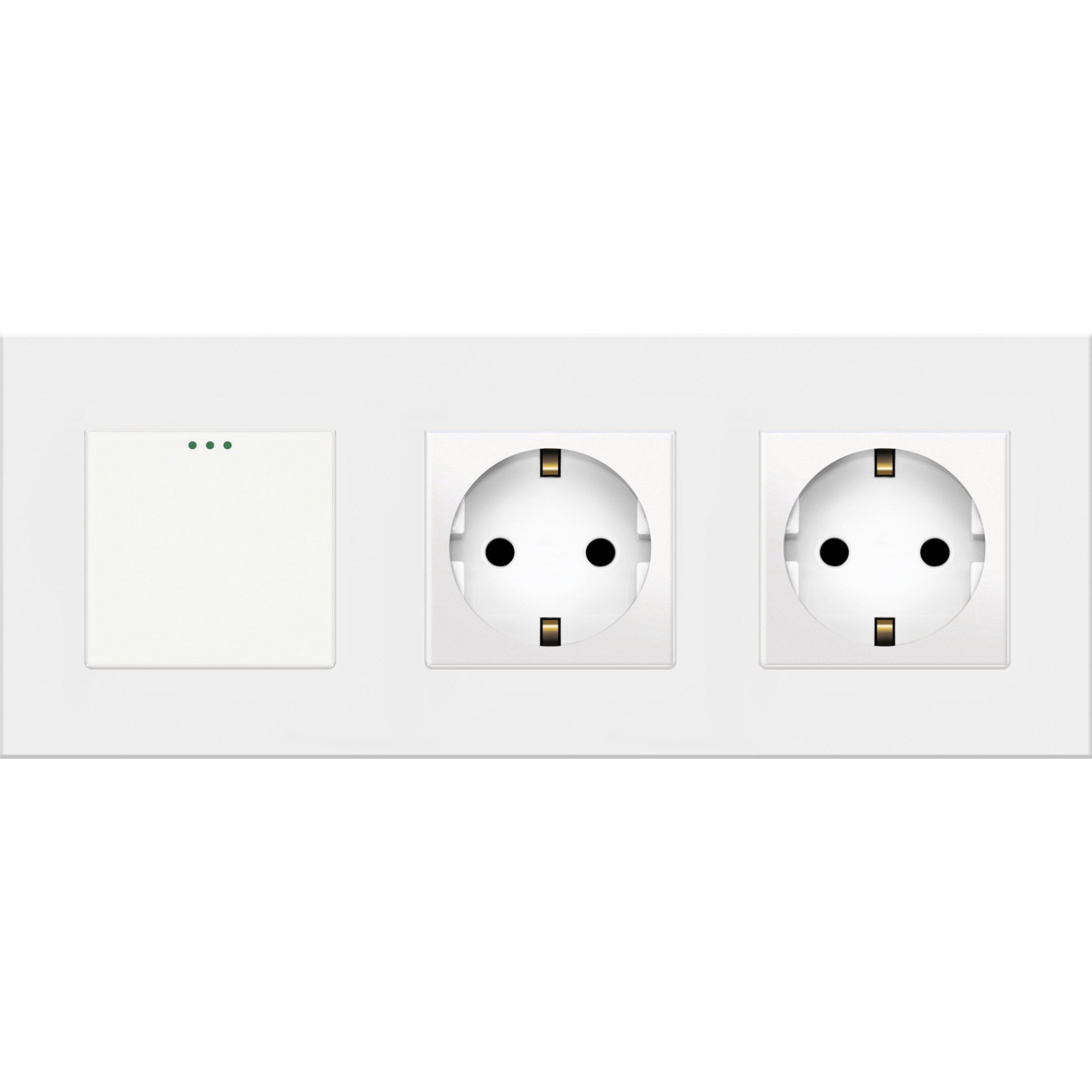 One gang mechanical switch with two socket (white, plastic)