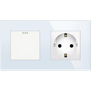 One gang mechanical switch with one socket (white, glass) - Springswitches