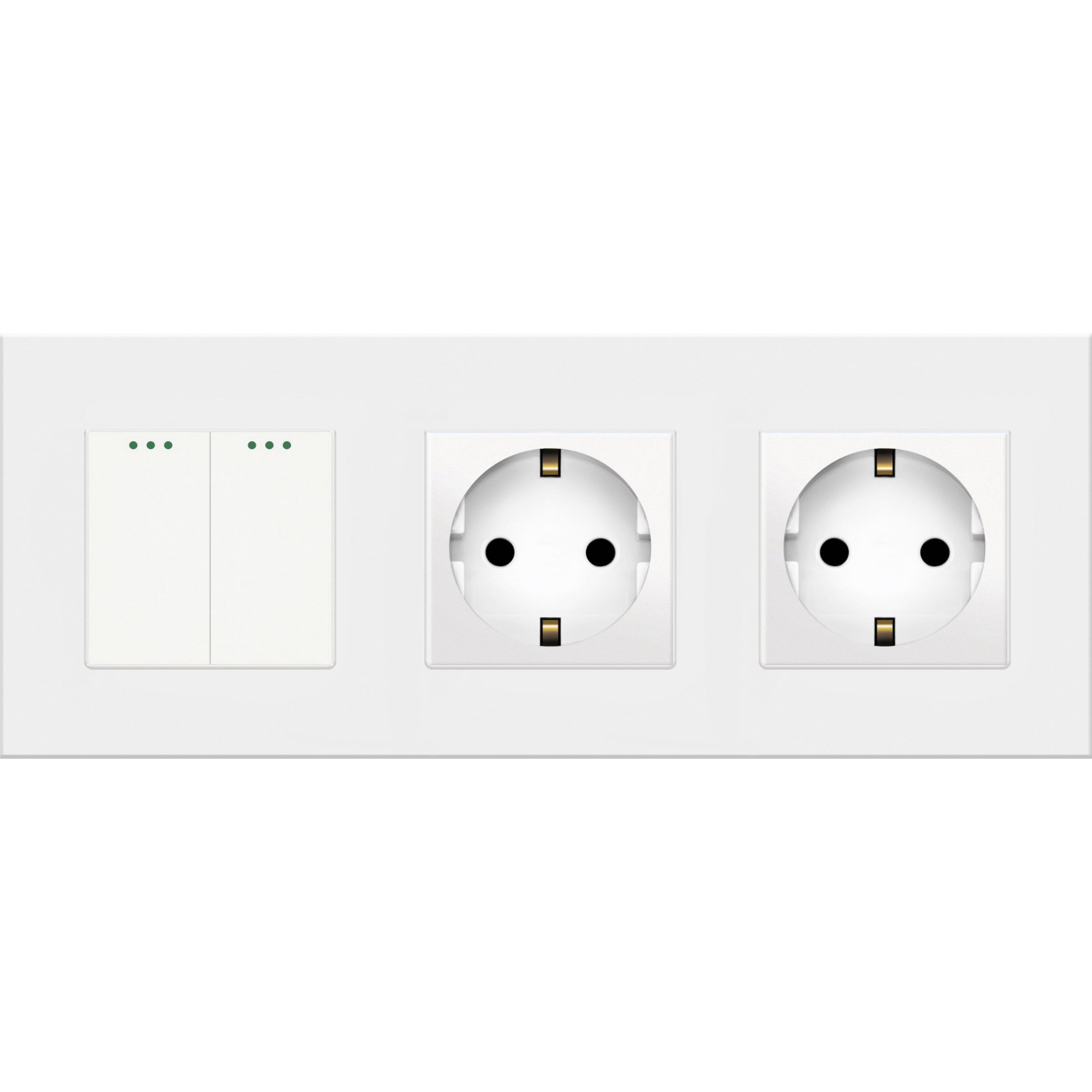 Two gang mechanical switch with two socket (white, plastic)