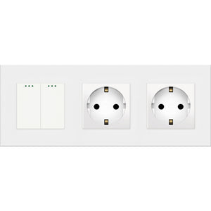 Two gang mechanical switch with two socket (white, plastic)