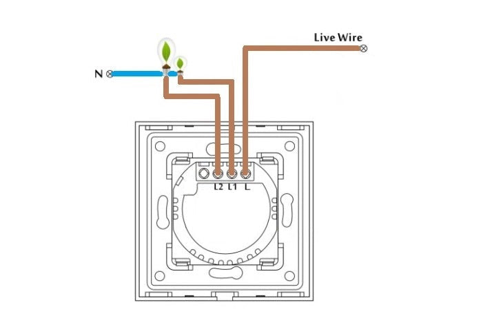 Interruptor táctil de dos unidades y unidireccional (negro, vidrio)
