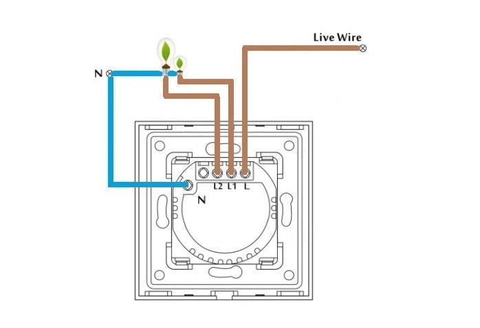 Interruptor táctil de dos vías y dos vías (negro, vidrio)
