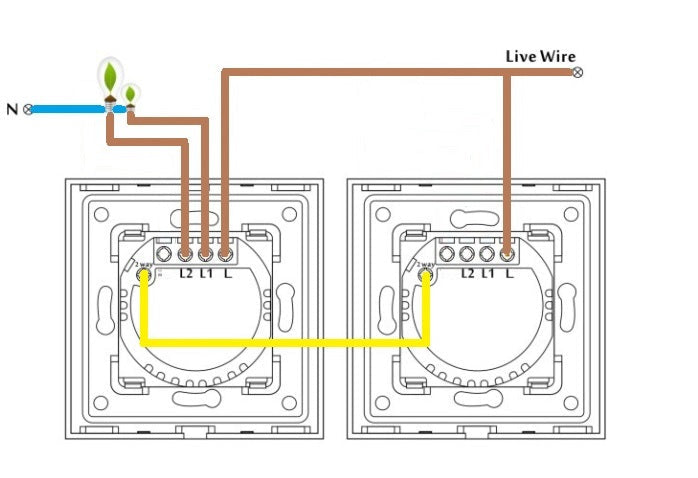 Interruptor táctil de dos vías y dos vías (blanco, vidrio)