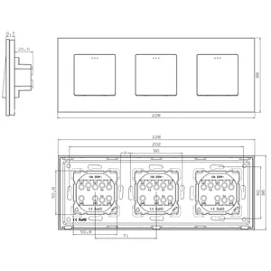 Interruptor mecánico de dos grupos, dos cuadros, dos cuadros (blanco, vidrio)