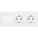Load image into Gallery viewer, Three gang mechanical switch with two socket (white, plastic)
