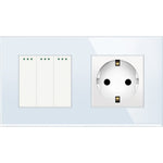 Load image into Gallery viewer, Three gang mechanical switch with one socket (white, glass)
