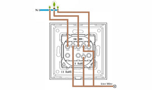 Interruptor mecánico de tres cuadros con dos enchufes (blanco, vidrio)